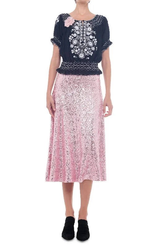 Sequin Flared Skirt In Pink