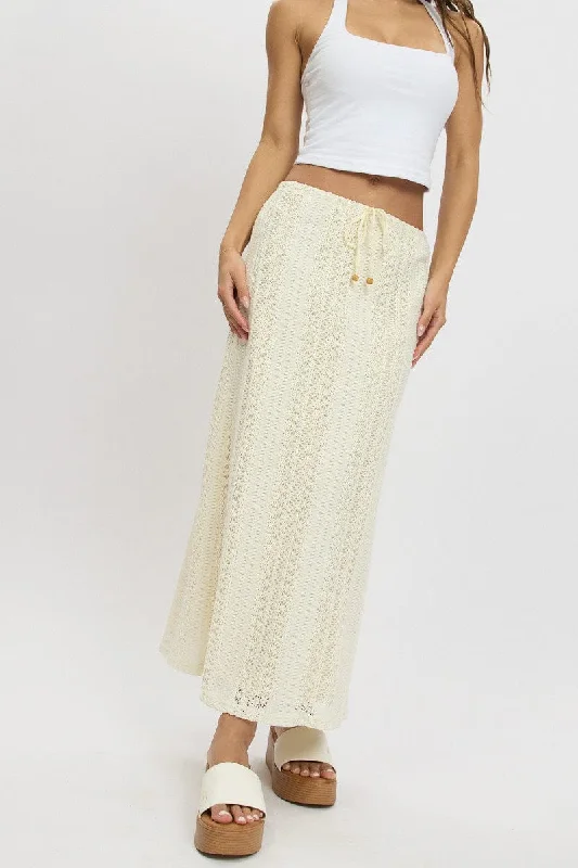 White Crochet Maxi Skirt High Rise Relaxed Lined