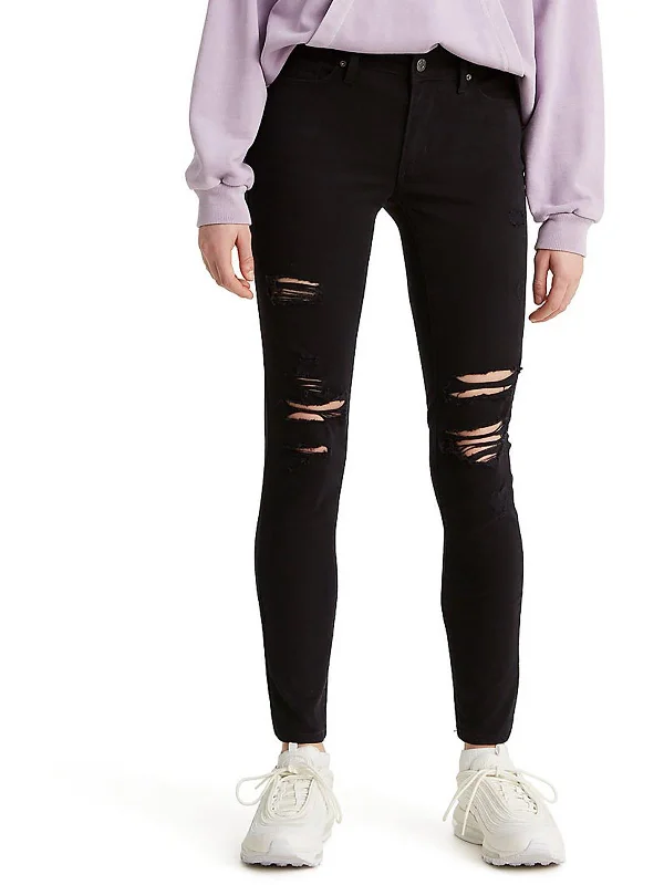 711 Womens Mid-Rise Distressed Skinny Jeans