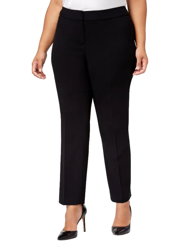 Plus Womens Solid Stretch Straight Leg Pants