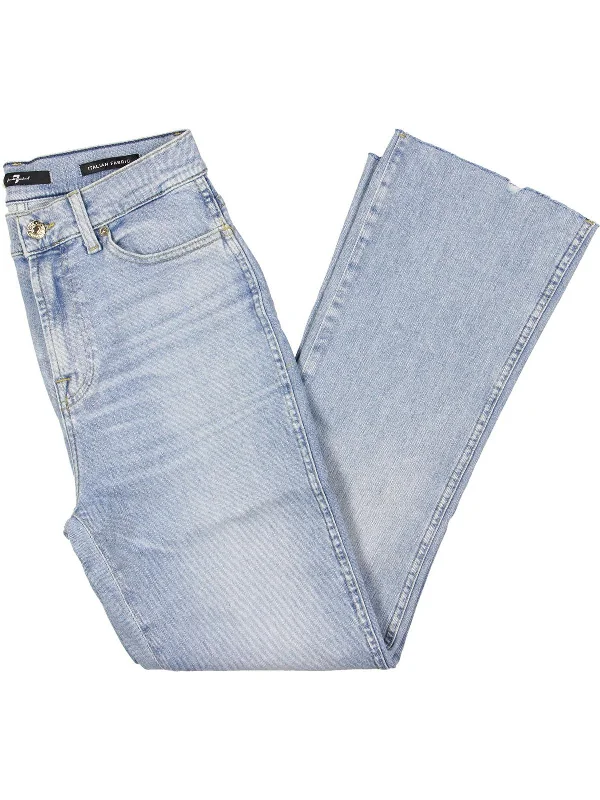 Womens Raw Hem Slim Kick Flare Jeans