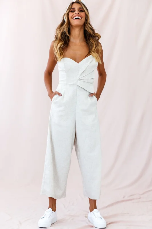 Call Me Wide-Leg Linen Bandeau Jumpsuit Beige