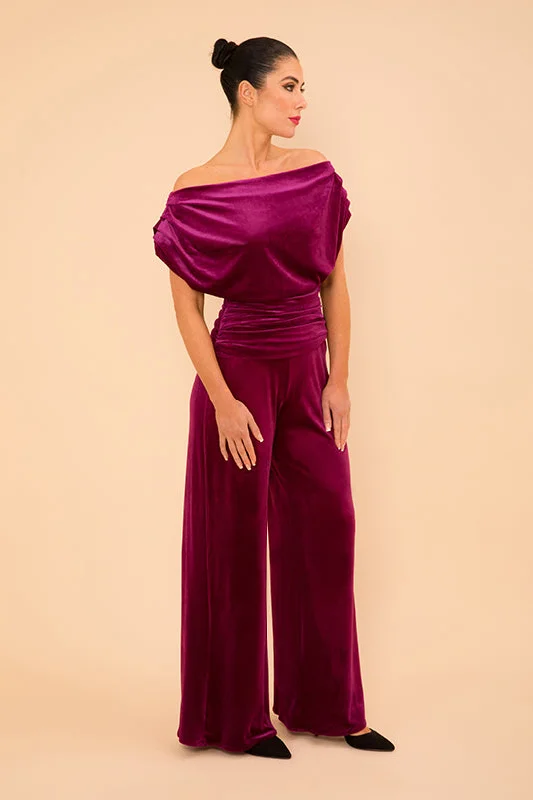 Carbon jumpsuit in magenta velvet