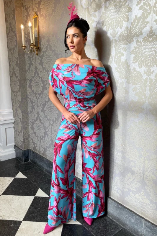 Carbon jumpsuit in turquoise & magenta lily print