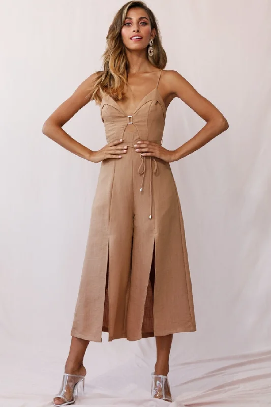 Charlie Structured Wide Leg Jumpsuit Tan