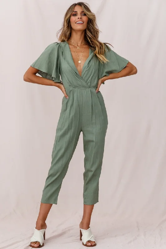 Dana Straight Leg Collared Neck Jumpsuit Olive