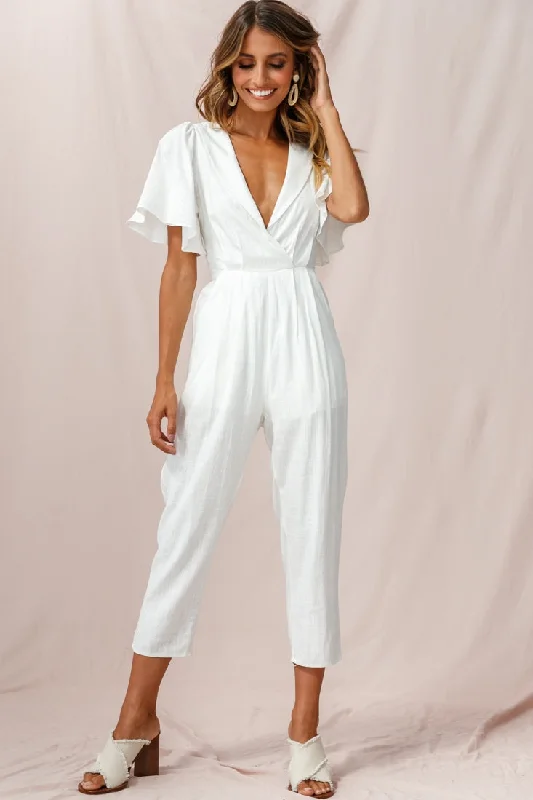 Dana Straight Leg Collared Neck Jumpsuit White