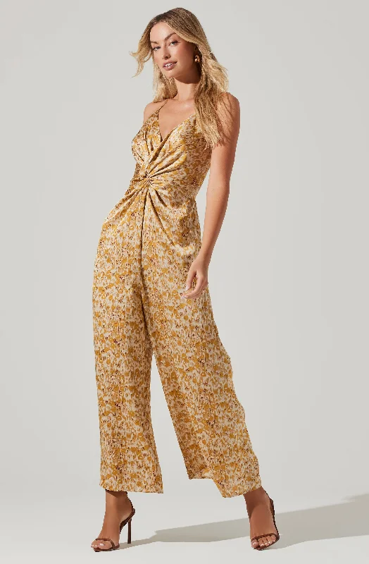 Satin Twist Front Wide Leg Jumpsuit