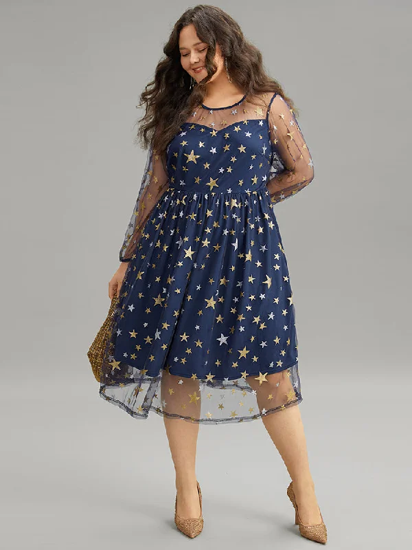 Glitter Star Mesh Crew Neck Dress