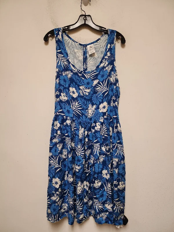 Dress Casual Midi By Walt Disney In Blue & White, Size: L