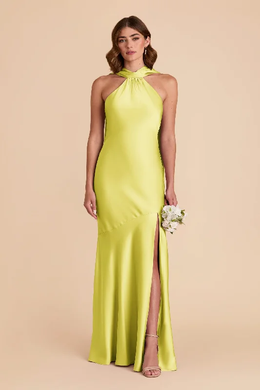 Eileen Matte Satin Dress - Chartreuse