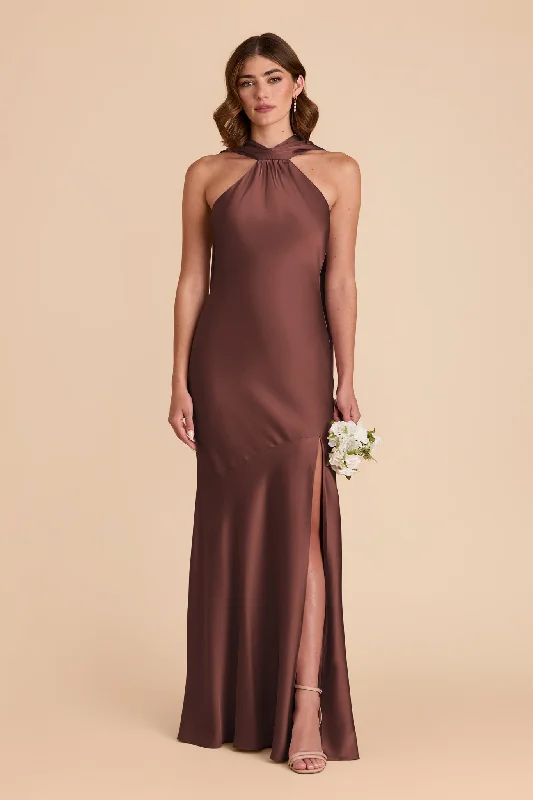 Eileen Matte Satin Dress - Chocolate Brown