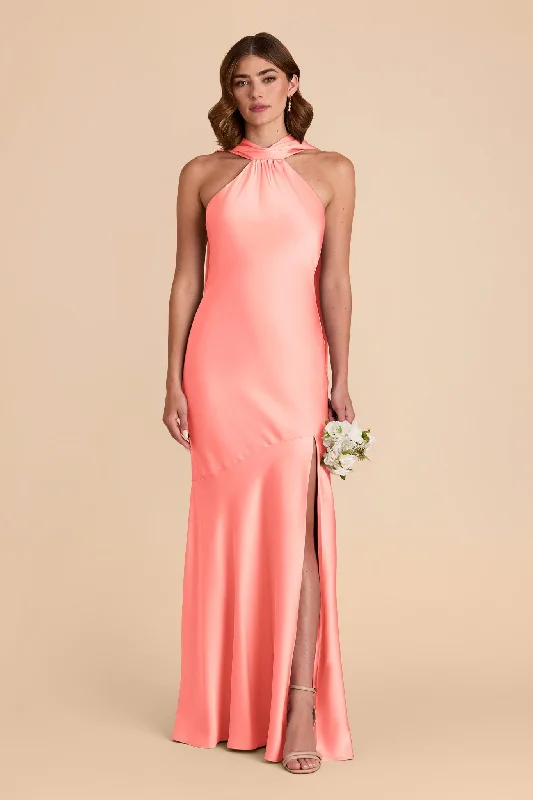 Eileen Matte Satin Dress - Coral Pink