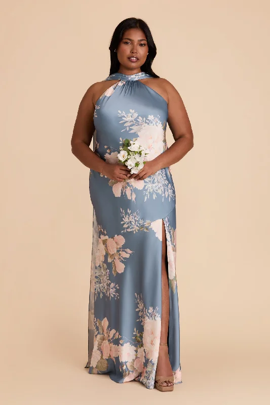 Eileen Matte Satin Dress - Dusty Blue Romantic Bouquet