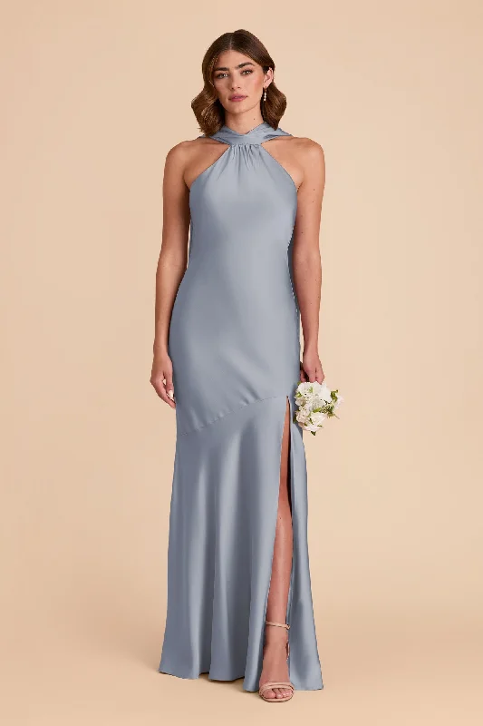 Eileen Matte Satin Dress - Dusty Blue