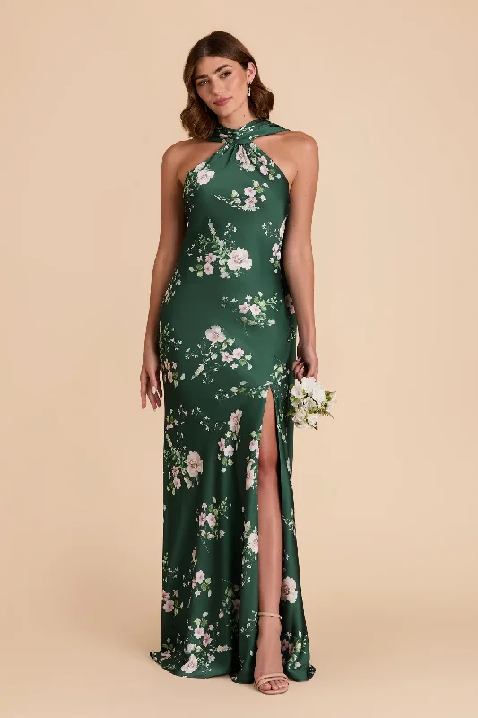 Eileen Matte Satin Dress - Emerald Garden Party