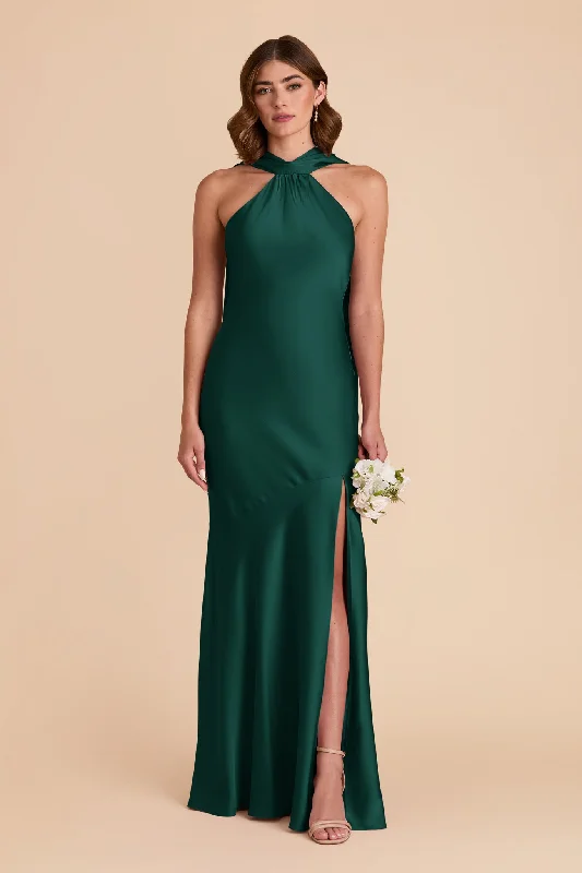 Eileen Matte Satin Dress - Emerald