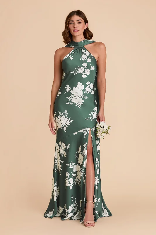 Eileen Matte Satin Dress - Eucalyptus Whimsical Blooms