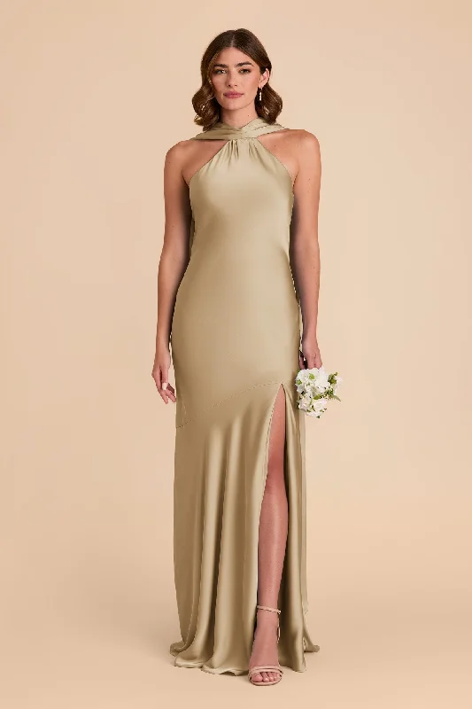 Eileen Matte Satin Dress - Moss Green