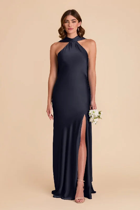 Eileen Matte Satin Dress - Navy