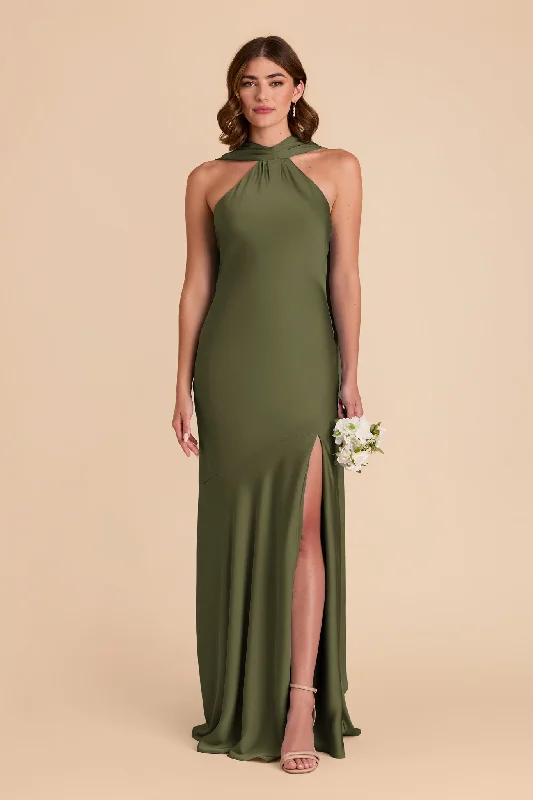 Eileen Matte Satin Dress - Olive