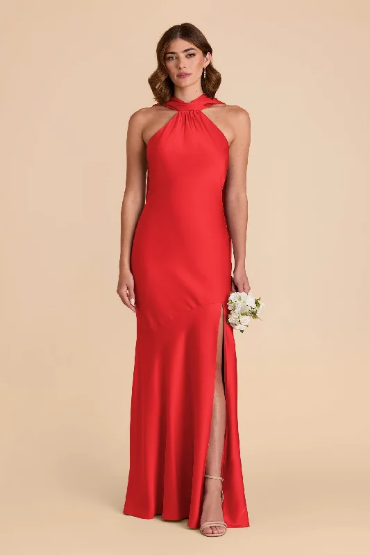 Eileen Matte Satin Dress - Ruby Red