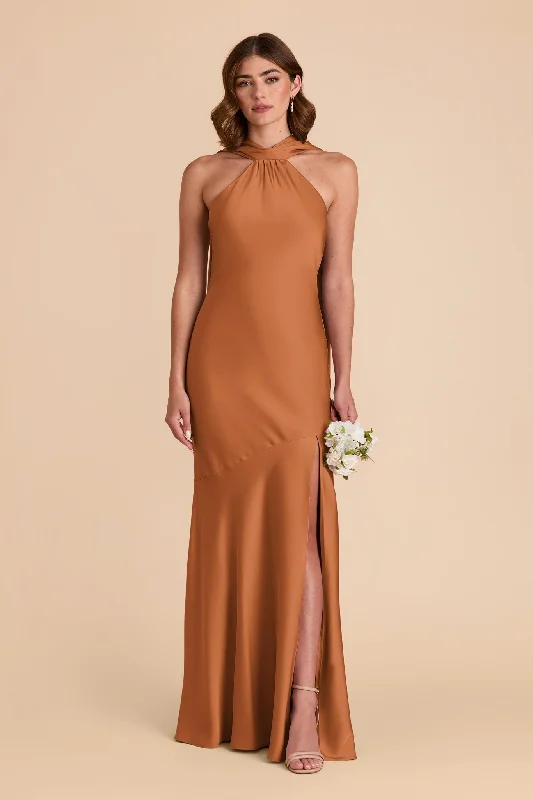 Eileen Matte Satin Dress - Rust