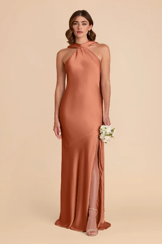 Eileen Matte Satin Dress - Terracotta