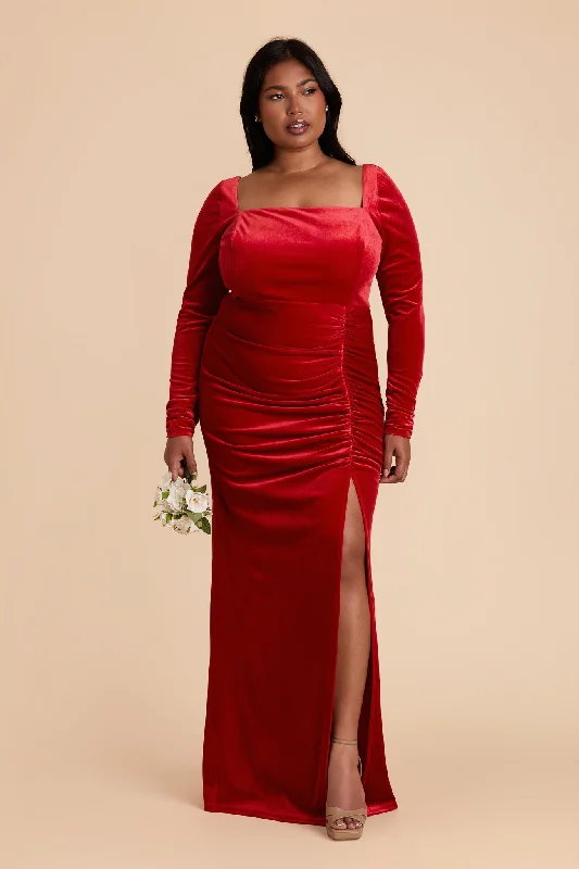 Ivy Velvet Dress - Ruby Red