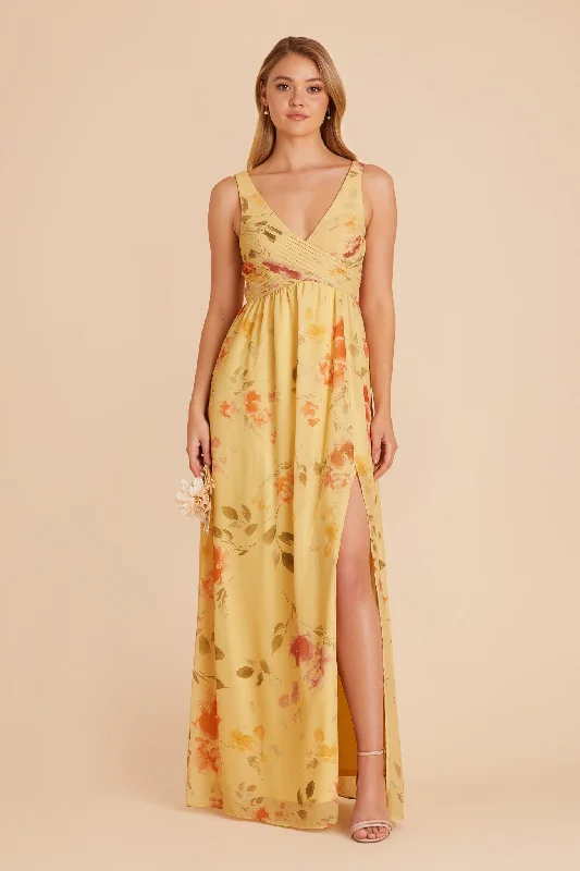 Laurie Empire Dress - Pale Yellow Rococo Floral