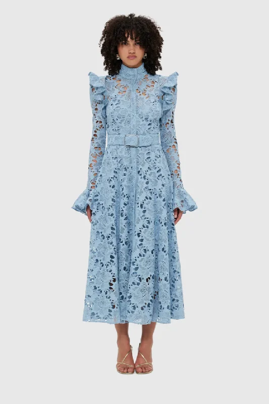 Leo Lin Aliyah Lace Butterfly Sleeve Midi Dress - Powder Blue