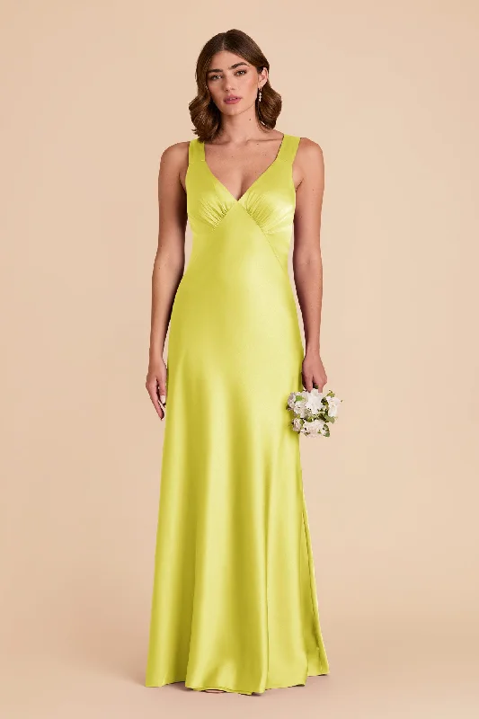 Veronica Matte Satin Dress - Chartreuse