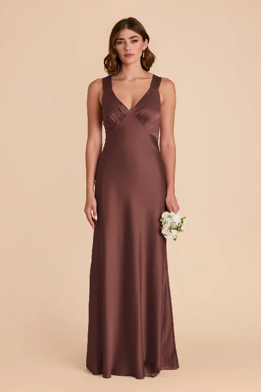 Veronica Matte Satin Dress - Chocolate Brown