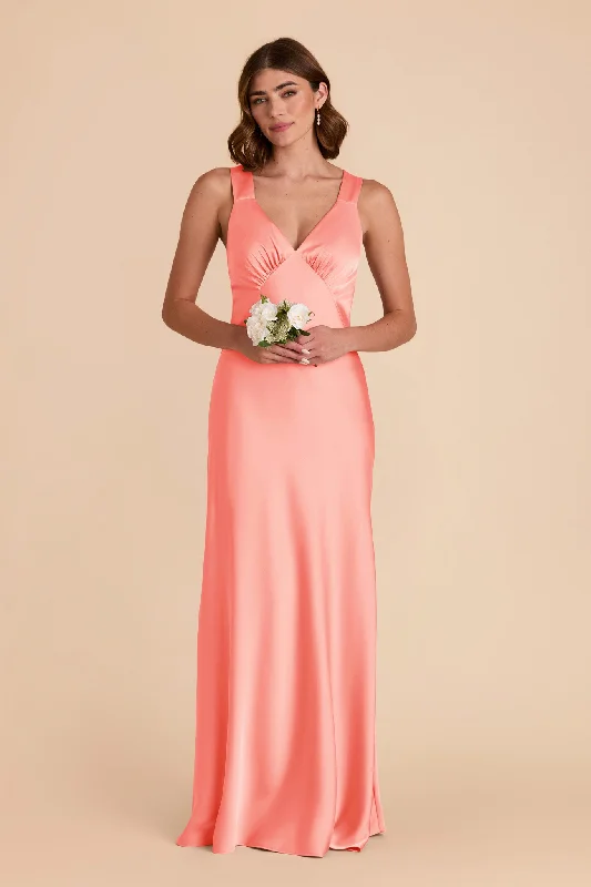 Veronica Matte Satin Dress - Coral Pink