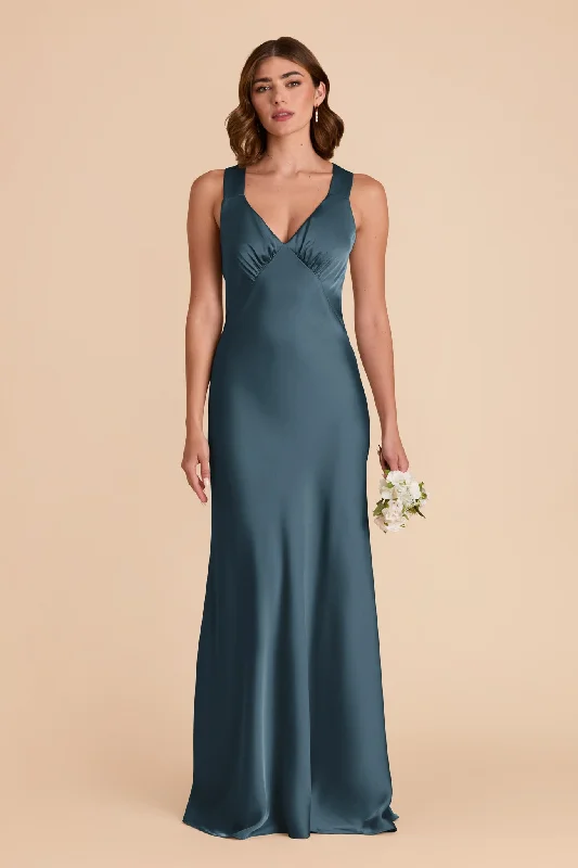 Veronica Matte Satin Dress - Dark Teal