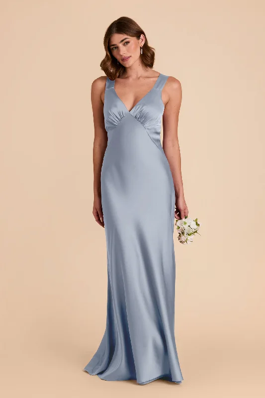 Veronica Matte Satin Dress - Dusty Blue