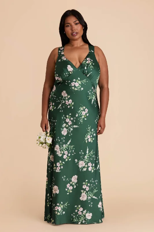 Veronica Matte Satin Dress - Emerald Garden Party