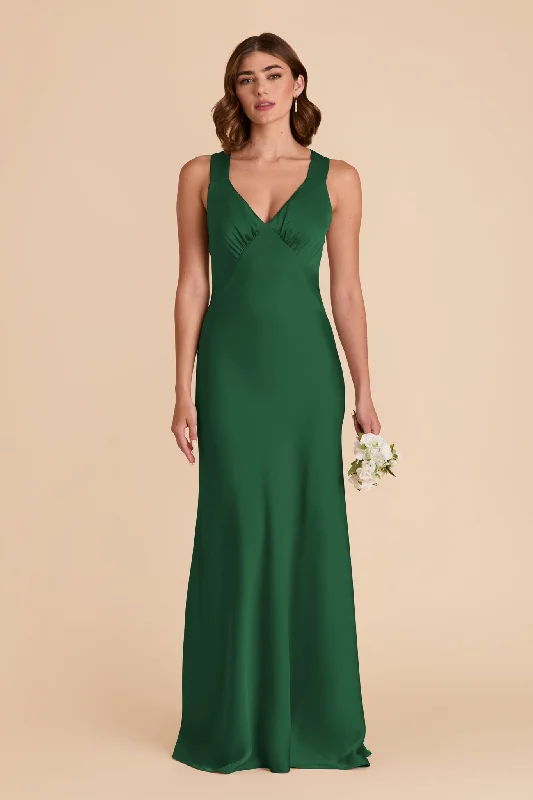 Veronica Matte Satin Dress - Forest Green