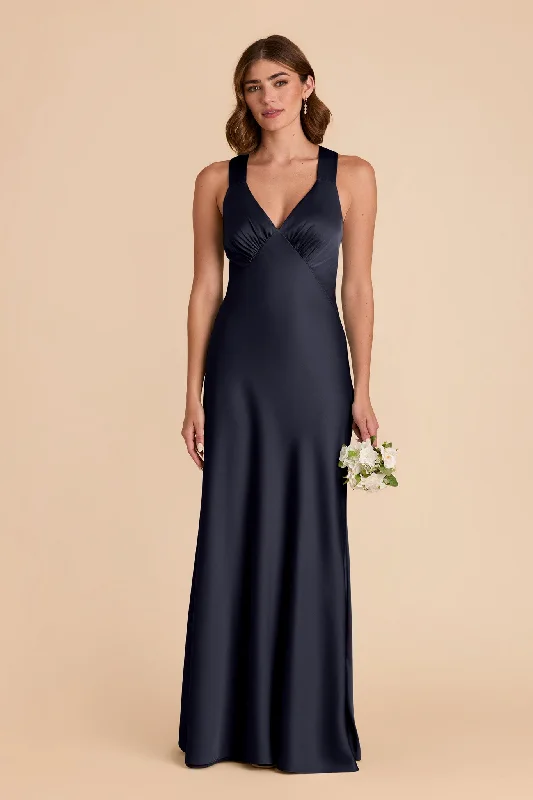 Veronica Matte Satin Dress - Navy