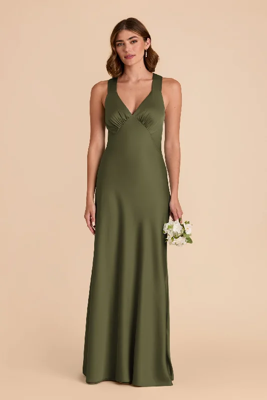 Veronica Matte Satin Dress - Olive