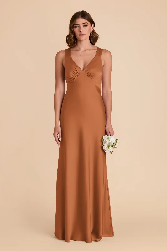 Veronica Matte Satin Dress - Rust