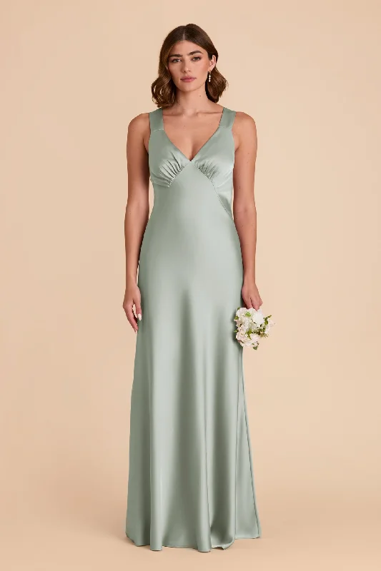 Veronica Matte Satin Dress - Sage