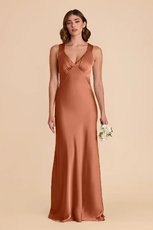 Veronica Matte Satin Dress - Terracotta