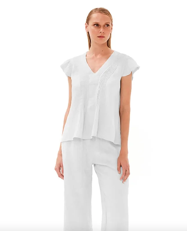 Haris Cotton Womens Linen blouse - White or Ocean air